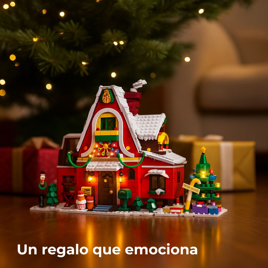 La casa junto al árbol de Navidad; presentación inspiradora como regalo navideño, diseño detallado y acabado ideal para decorar salones y recibir invitados.