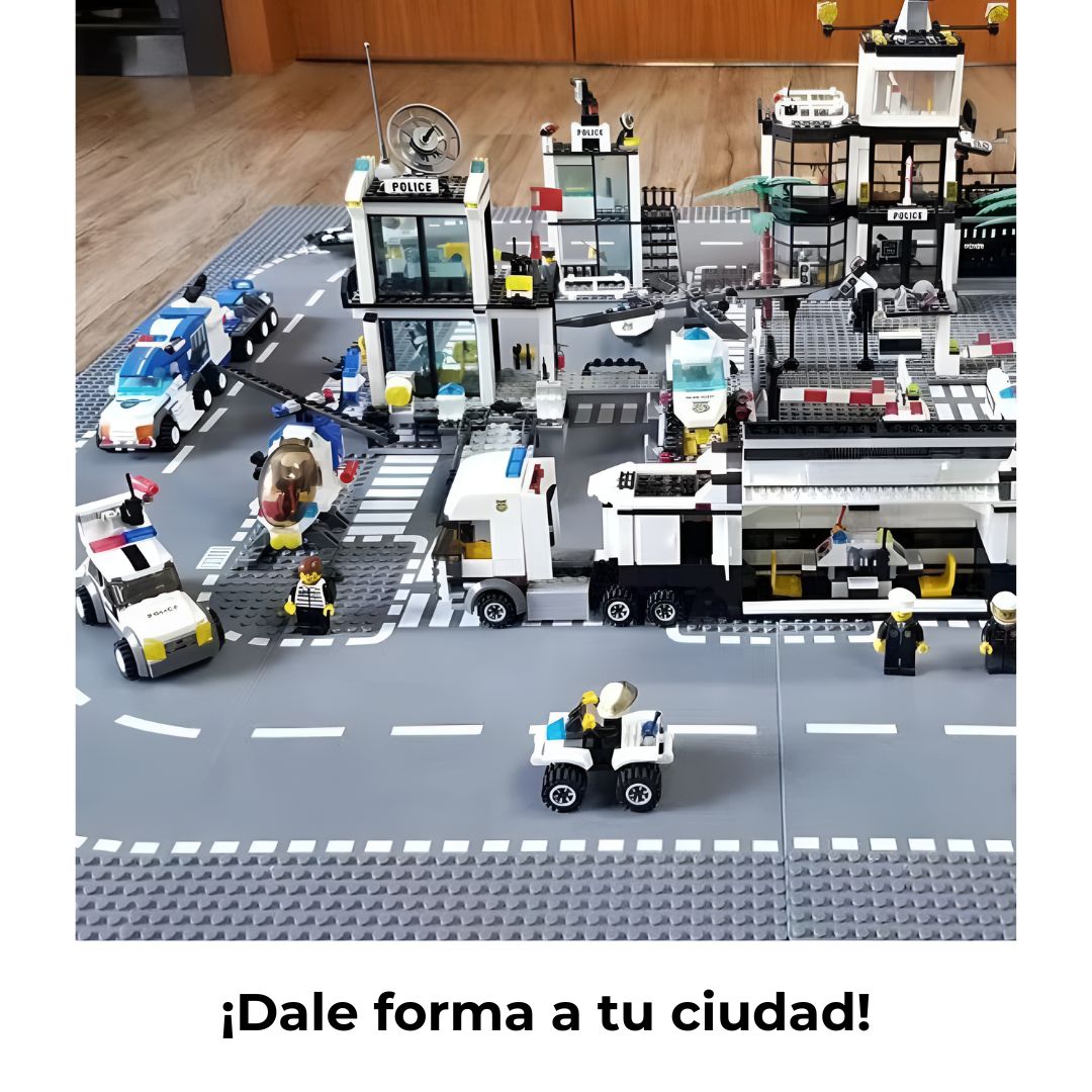 Construcción creativa sobre placas de carretera compatibles, ideal para ampliar tu ciudad en bloques