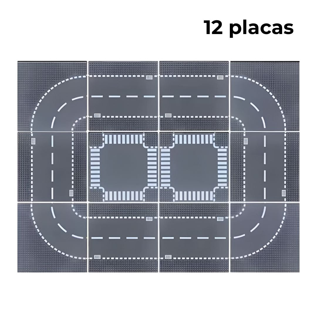 Kit de 12 placas base con trazado ovalado y pasos peatonales, compatible con bloques LEGO®