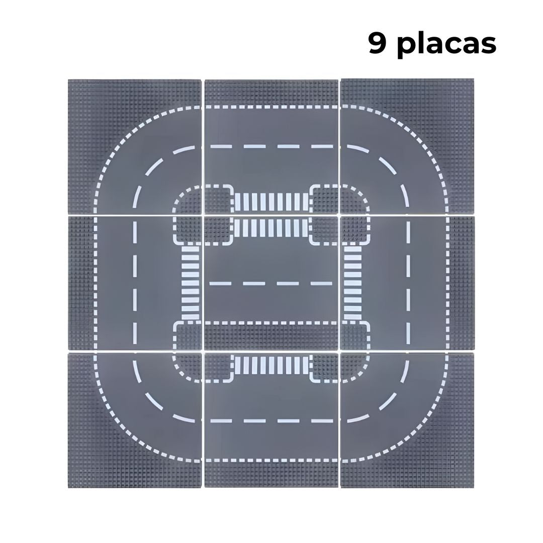 Kit de 9 placas base de carretera con cruce central, compatible con bloques LEGO®