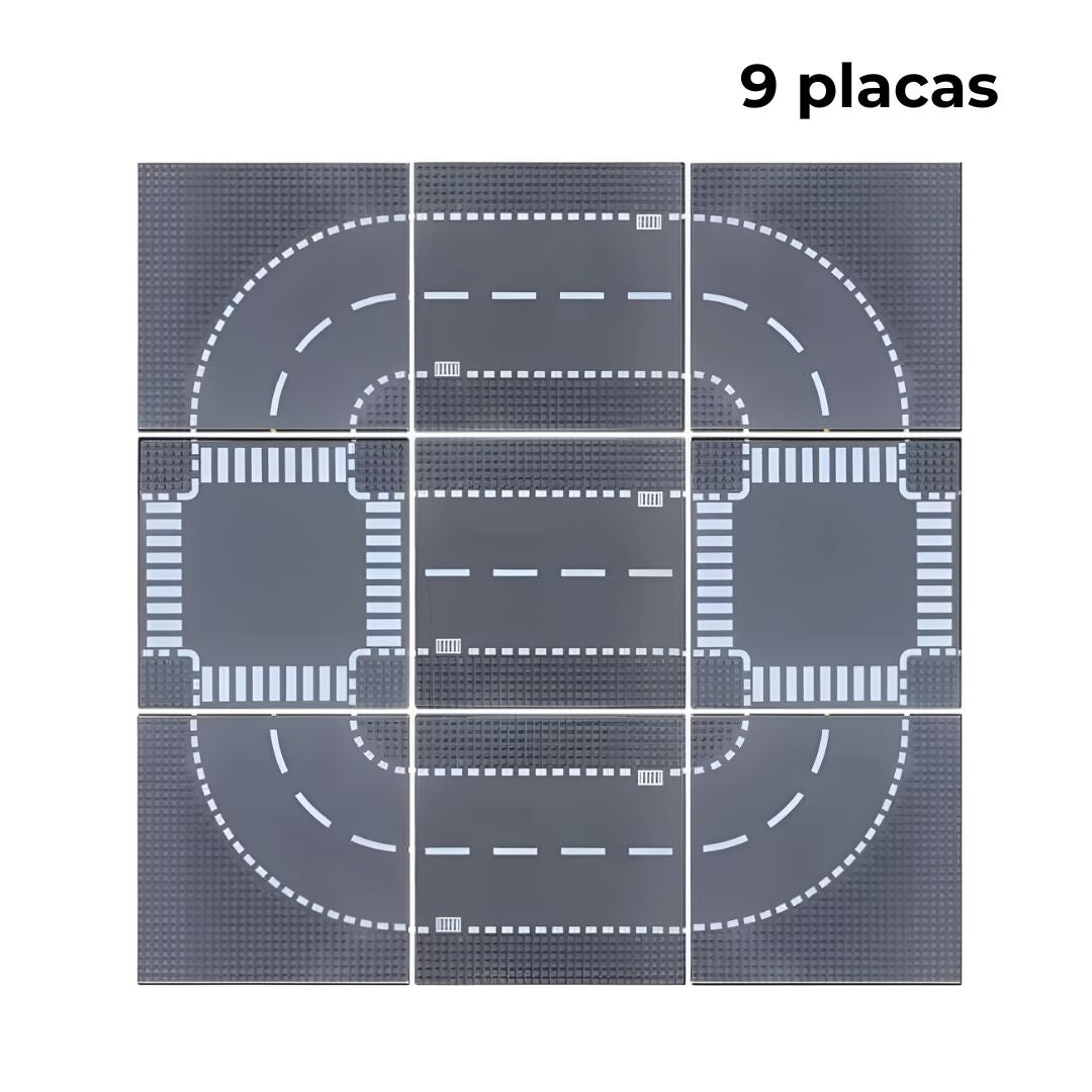 Kit de 9 placas base con curvas y esquinas para crear trazados circulares, compatible con LEGO®