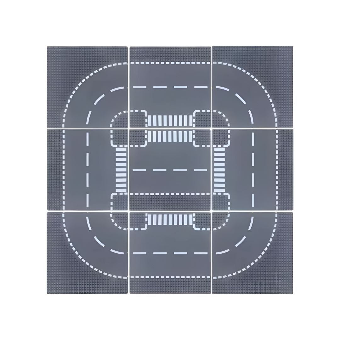 Kit de 9 placas base de carretera compatibles con LEGO®, en fondo blanco