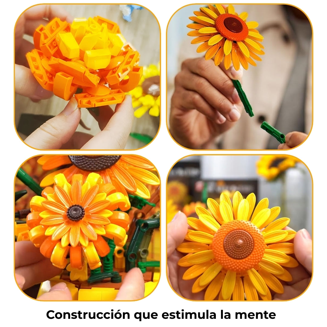 Ramo de girasoles en bloques — 1009 piezas | Set avanzado compatible con LEGO