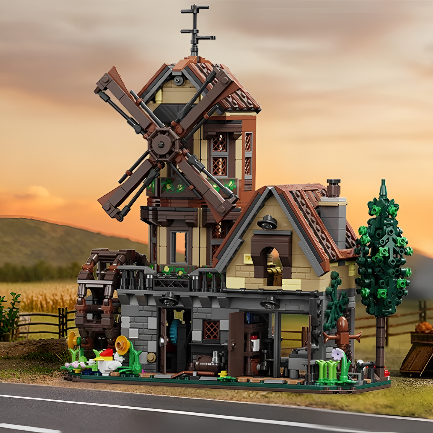 Molino de agua de bloques de construcción tipo Lego. Regalo para niños.