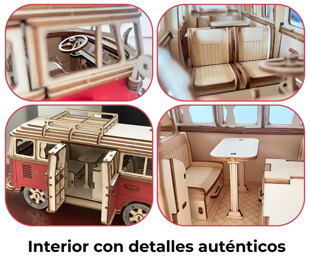 Detalles del rompecabezas 3D de furgoneta vintage de madera con piezas de precisión