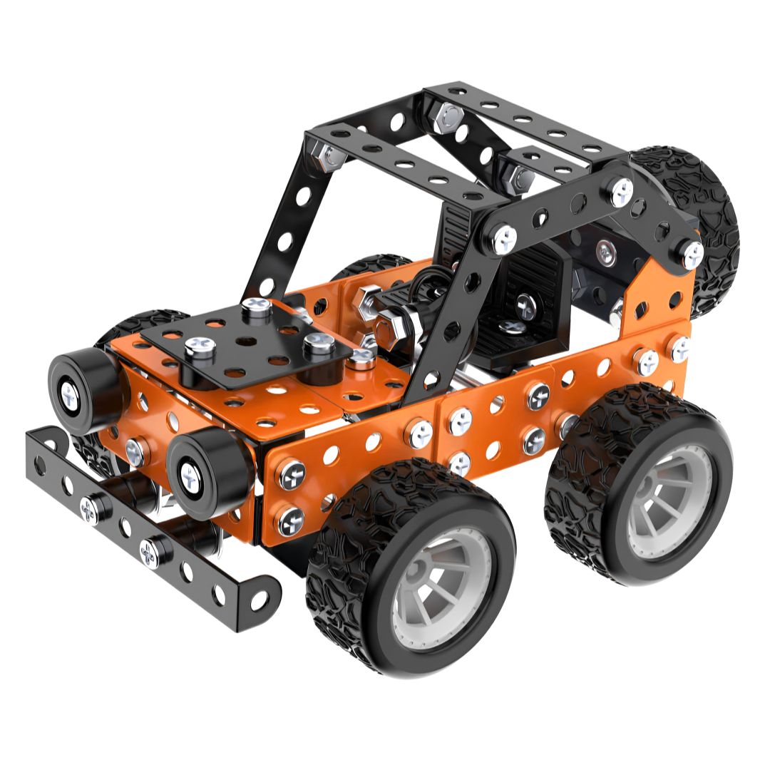 Kit de construcción metálico 3D | Coche todoterreno naranja STEM