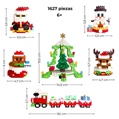 Set Navideño 6 en 1 · 1627 piezas · Minibloques Festivos (Árbol, Tren, Papá Noel…)