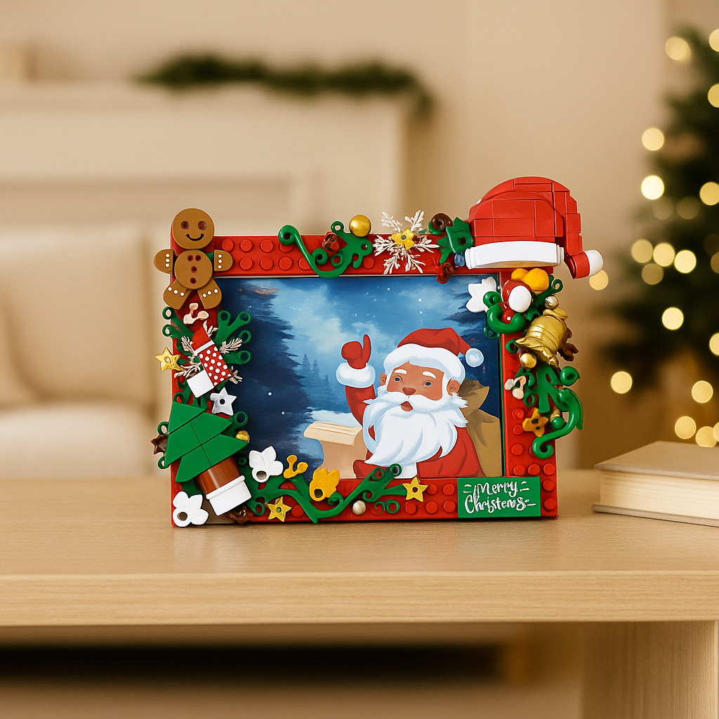 Marco de fotos navideño de bloques de construcción · Compatible con bloques estándar LEGO®