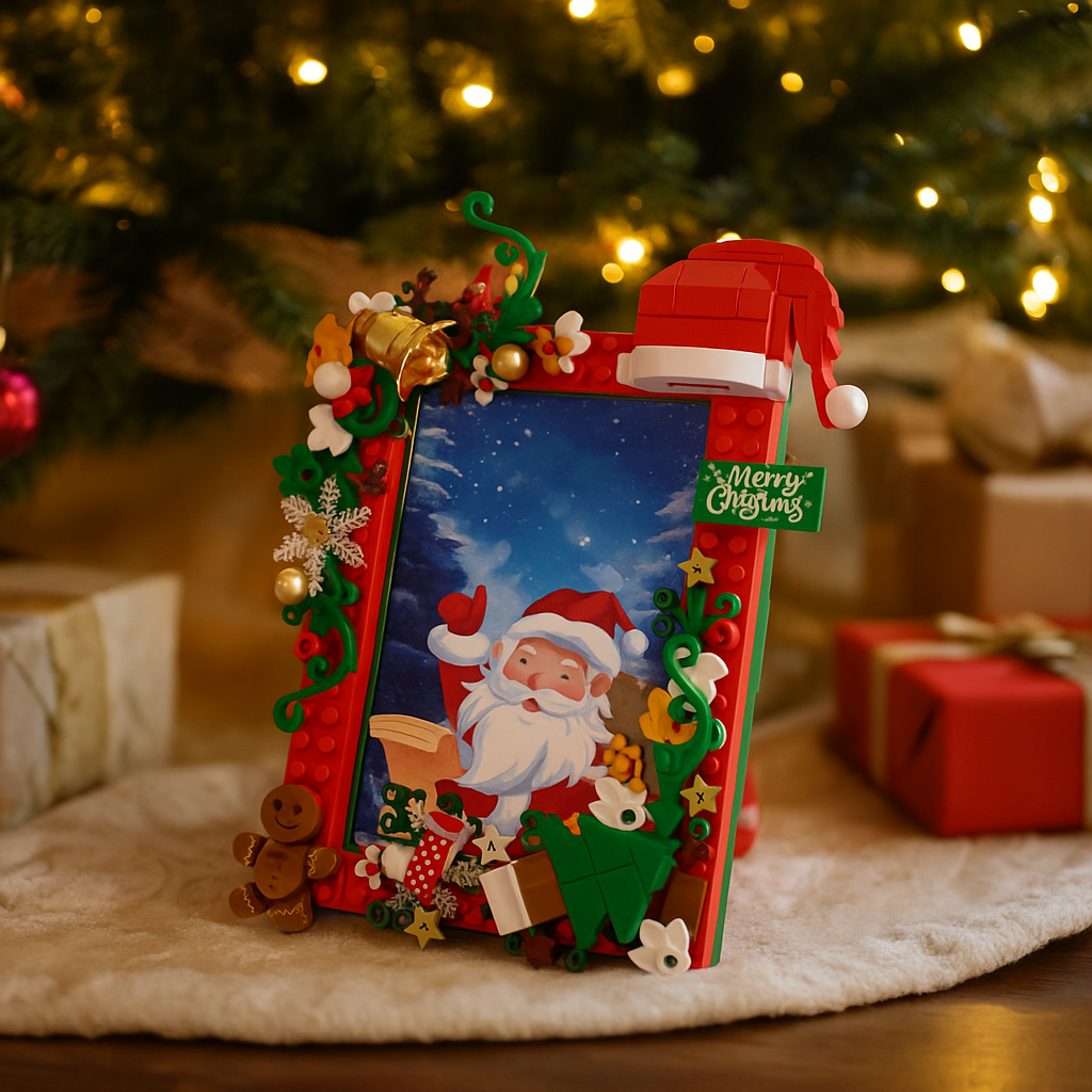 Marco de fotos navideño de bloques de construcción · Compatible con bloques estándar LEGO®