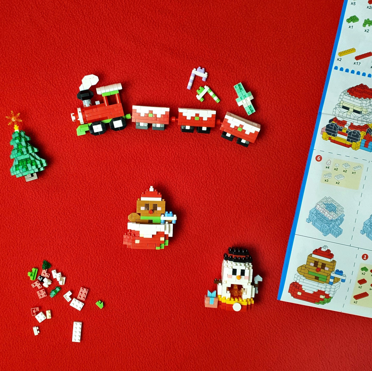 Set Navideño 6 en 1 · 1627 piezas · Minibloques Festivos (Árbol, Tren, Papá Noel…)