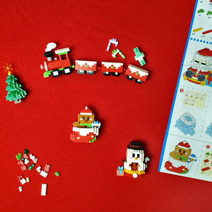 Set Navideño 6 en 1 · 1627 piezas · Minibloques Festivos (Árbol, Tren, Papá Noel…)