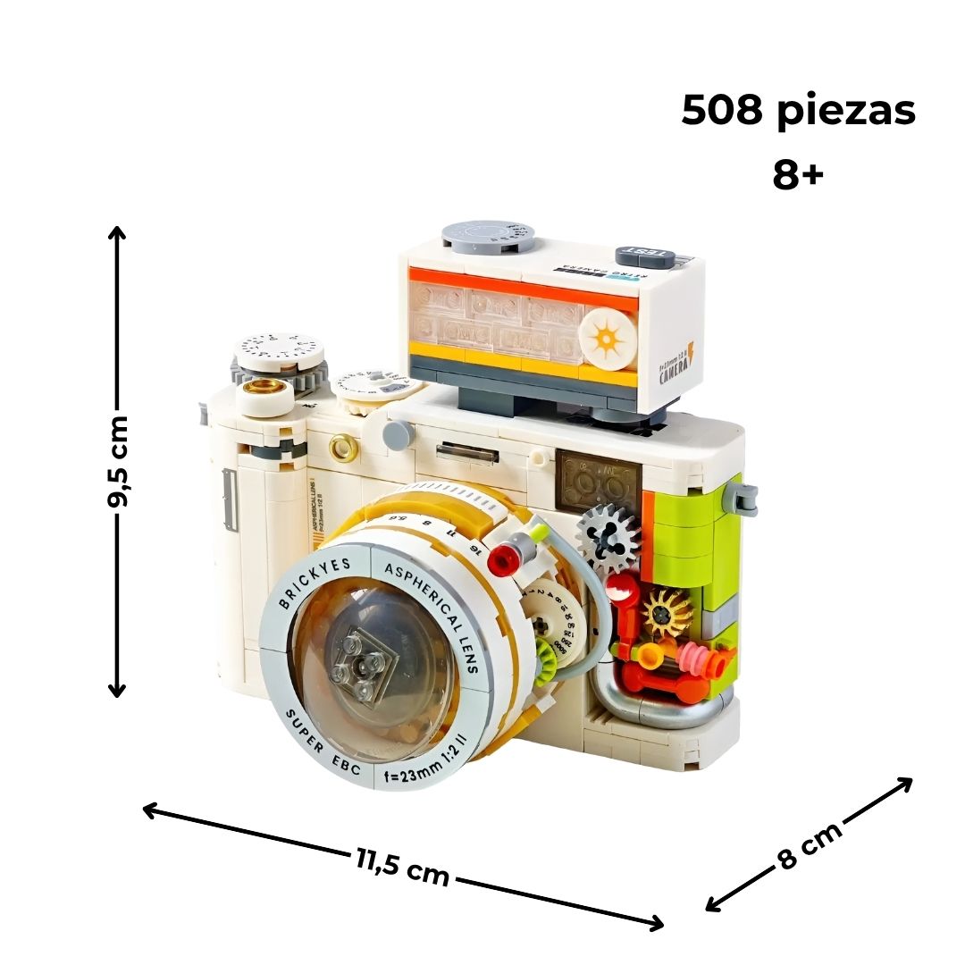 Cámara de mini-bloques con medidas en cm, 508 piezas y edad recomendada 8+