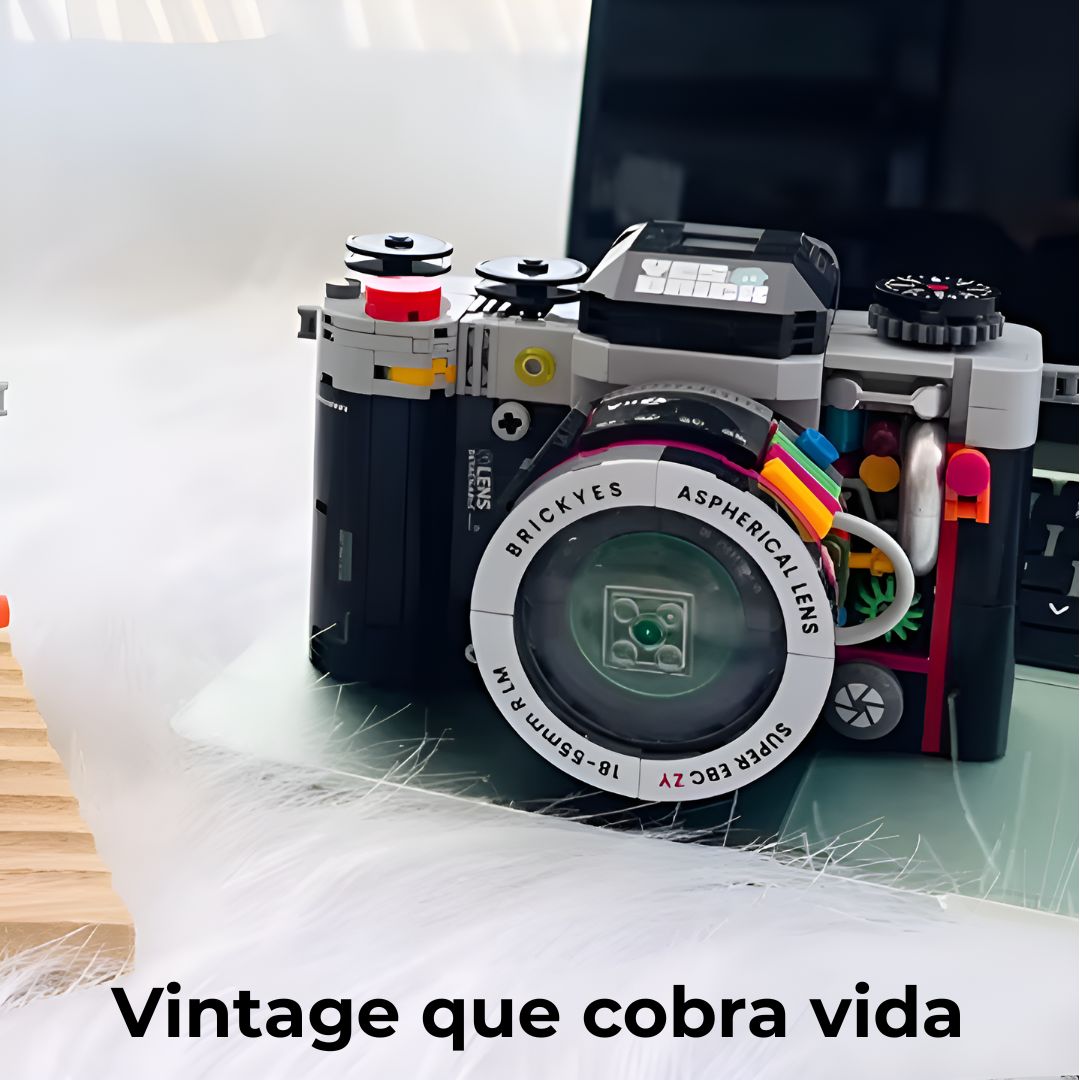 Cámara de bloques con diseño vintage ambientada en estilo retro