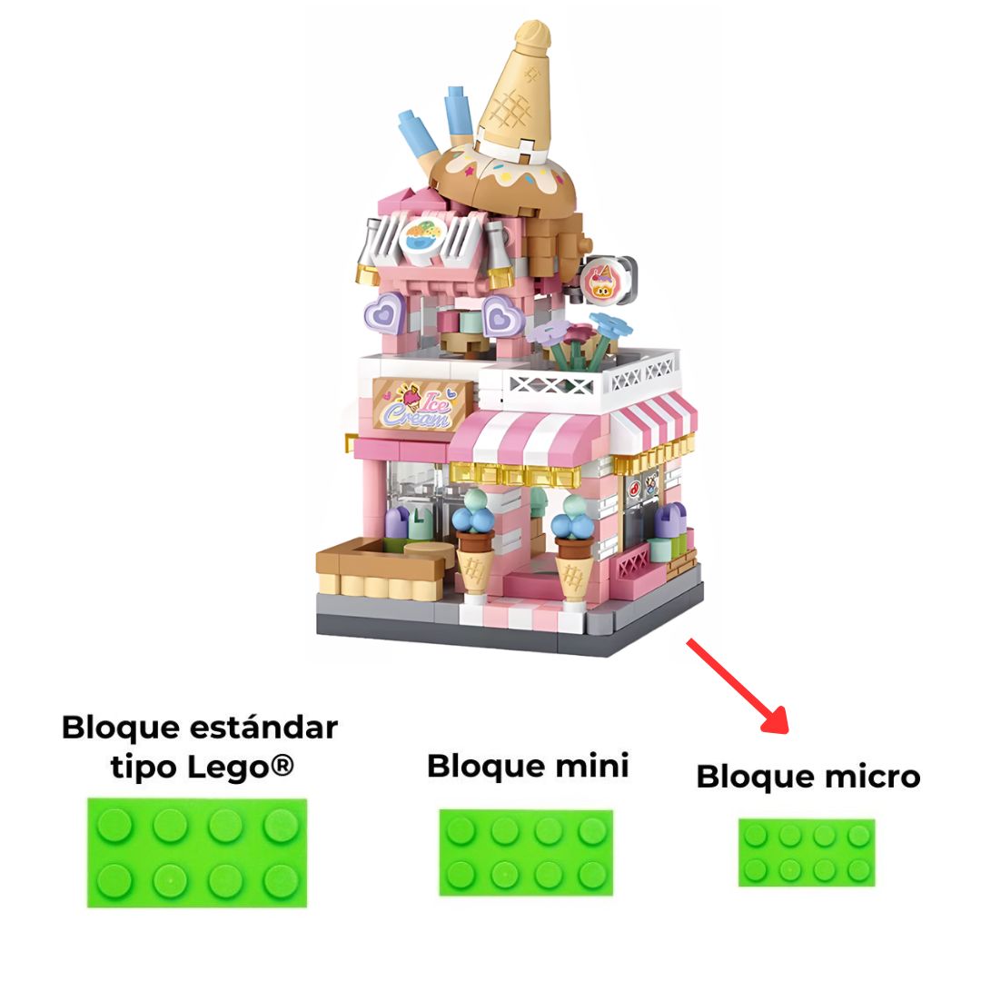 Primer plano del bloque mini compatible utilizado en la heladería