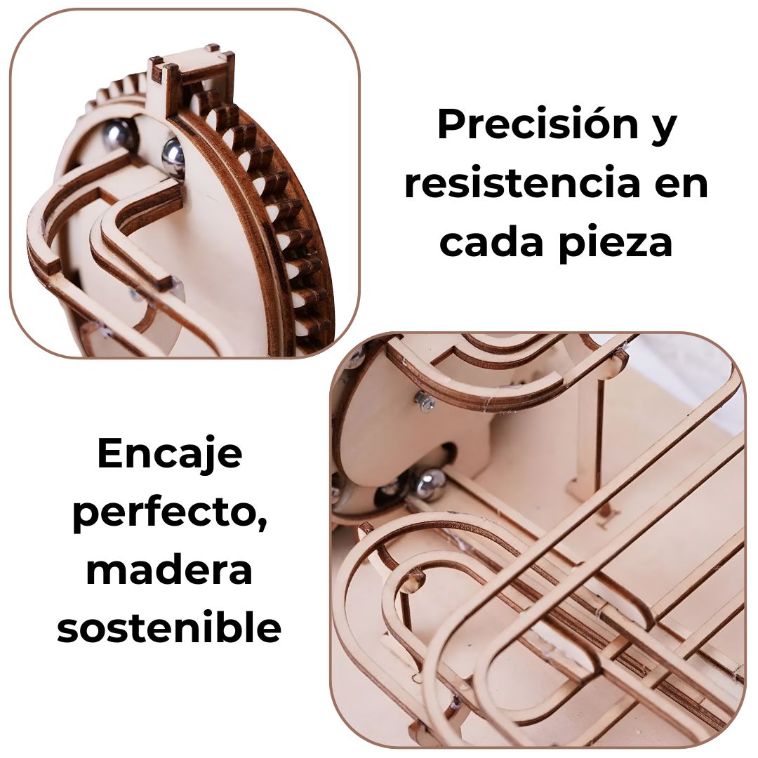 Detalle del encaje de piezas de madera sostenible, muestra ajuste perfecto sin holguras