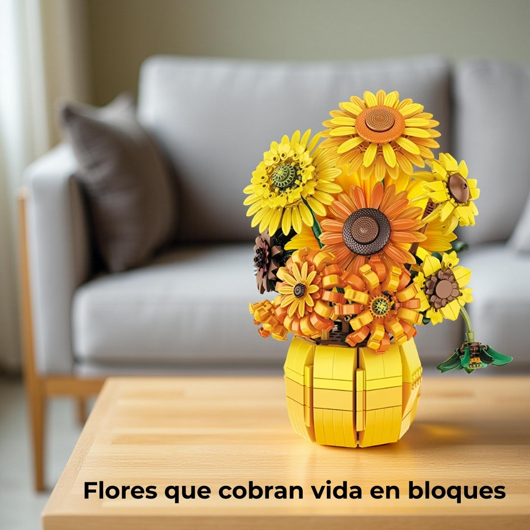 Ramo de girasoles en bloques — 1009 piezas | Set avanzado compatible con LEGO