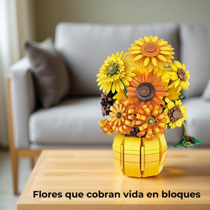Ramo de girasoles en bloques — 1009 piezas | Set avanzado compatible con LEGO