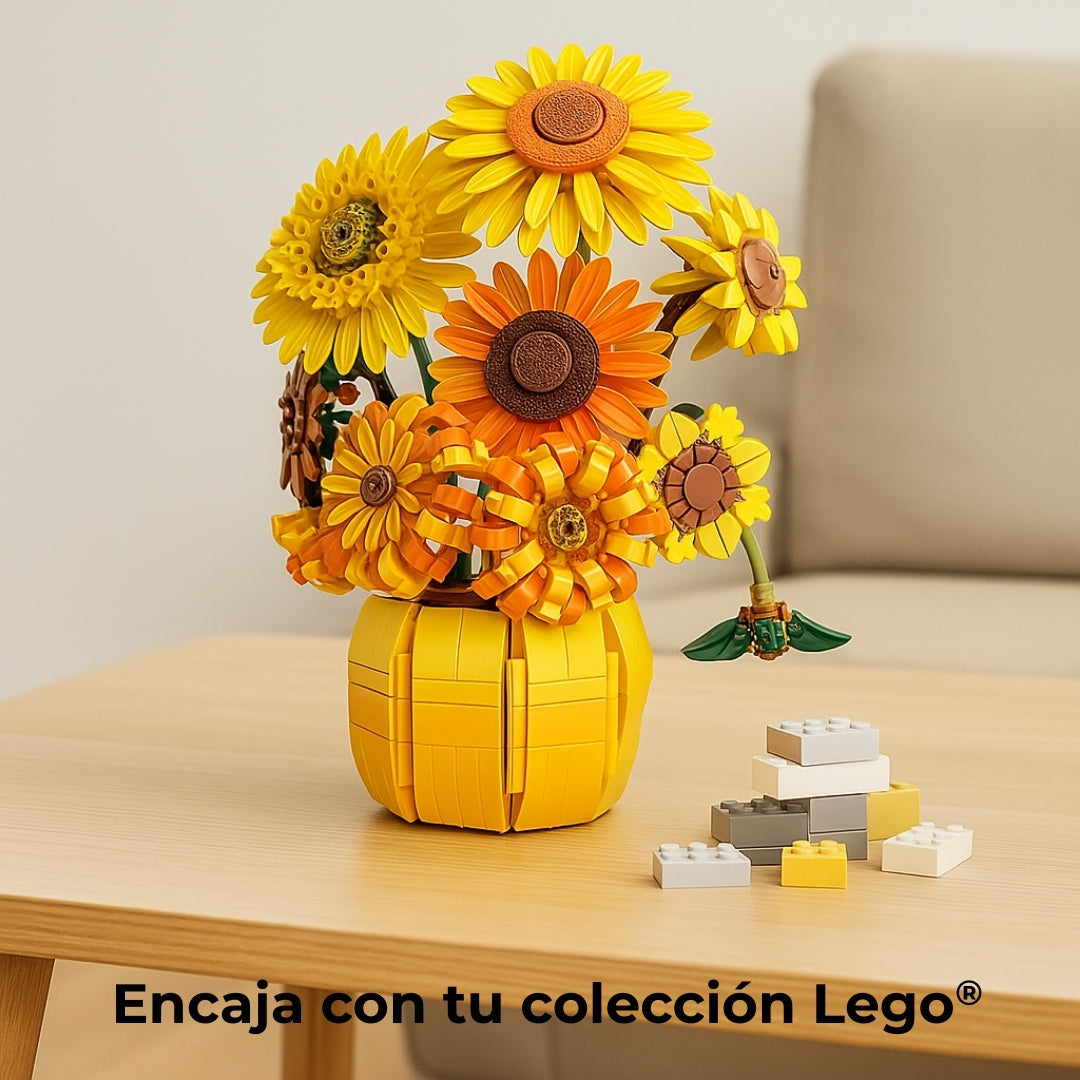 Ramo de girasoles en bloques — 1009 piezas | Set avanzado compatible con LEGO