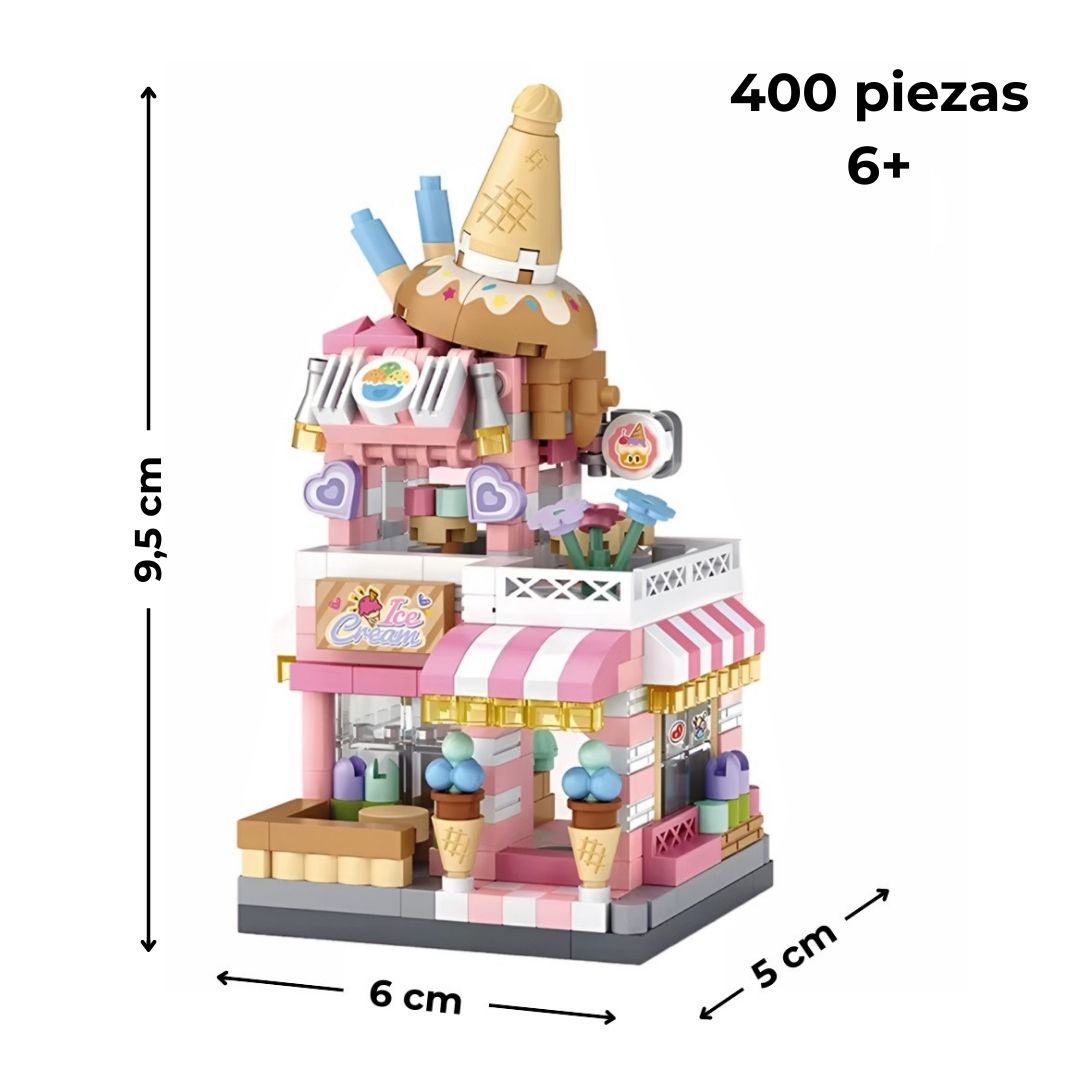 Mini Heladería de 400 piezas: dimensiones 9,5×6×5 cm, +6 años