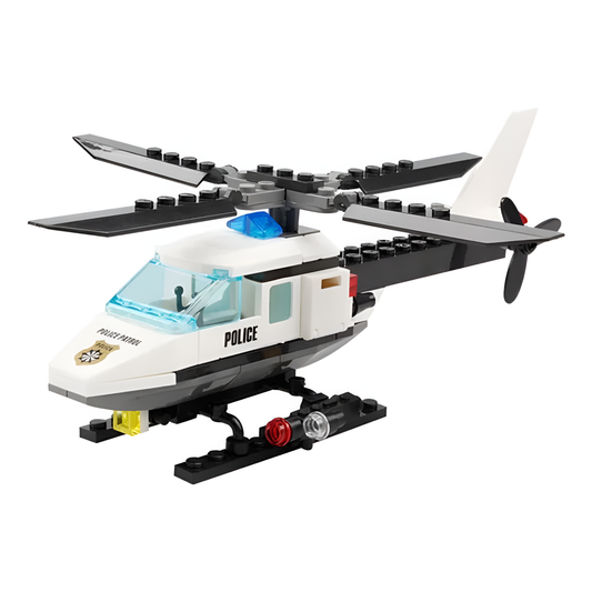 Helicóptero de policía montado con bloques de construcción compatibles con Lego