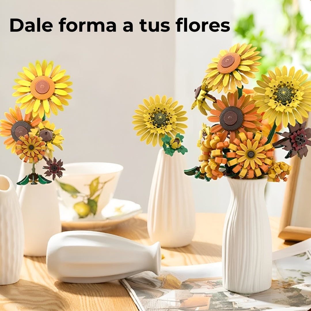 Ramo de girasoles en bloques — 1009 piezas | Set avanzado compatible con LEGO