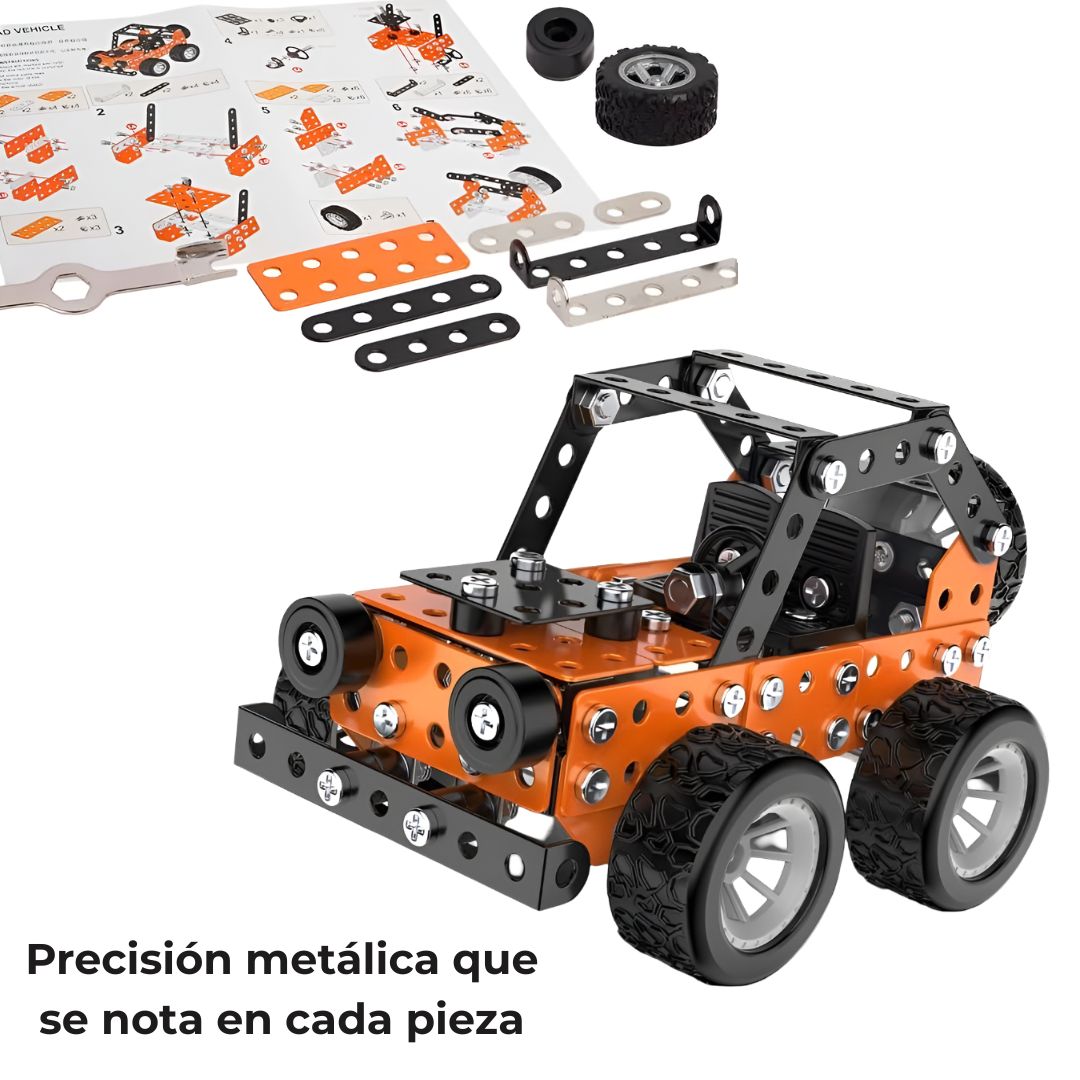 Kit de construcción metálico 3D | Coche todoterreno naranja STEM
