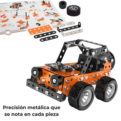 Kit de construcción metálico 3D | Coche todoterreno naranja STEM