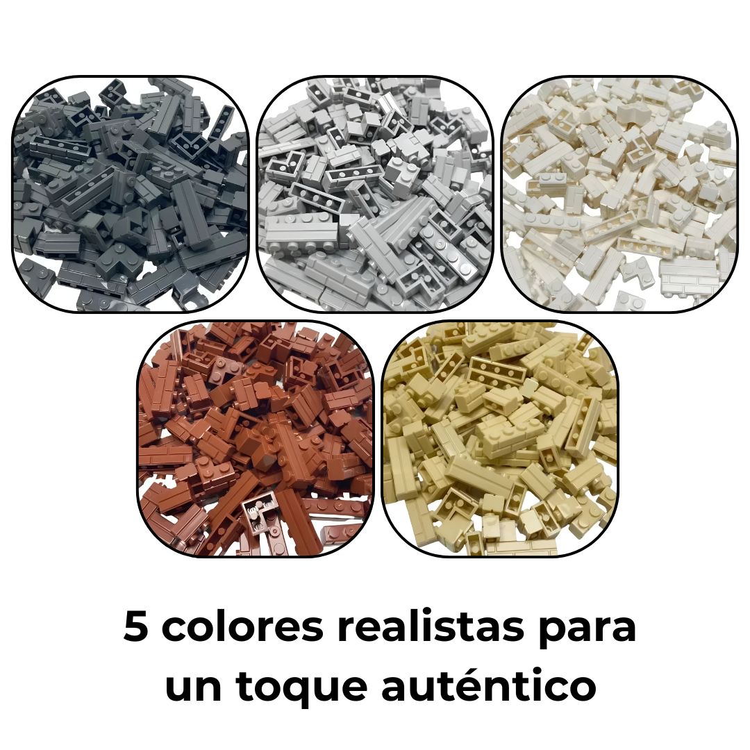 Paleta de colores con ladrillos agrupados por color: gris oscuro, gris claro, marrón, beige y negro, para elegir