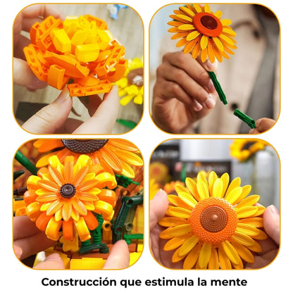 Ramo de girasoles en bloques — 1009 piezas | Set avanzado compatible con LEGO