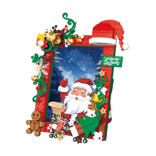 Marco navideño 207 piezas sobre fondo blanco, montaje vertical u horizontal, set creativo compatible con bloques estándar