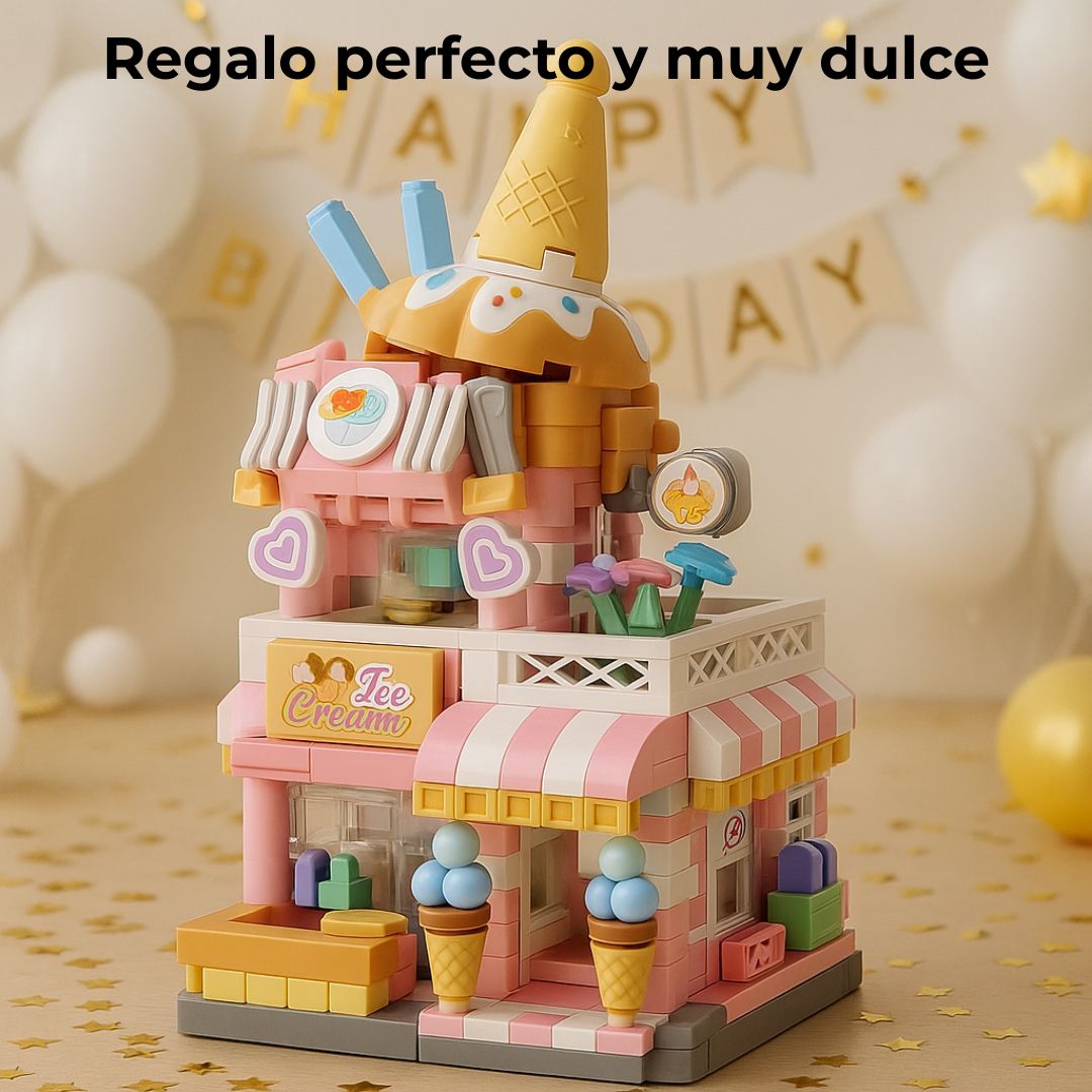 Mini Heladería en una decoración de cumpleaños, ideal para sorprender a pequeños constructores creativos