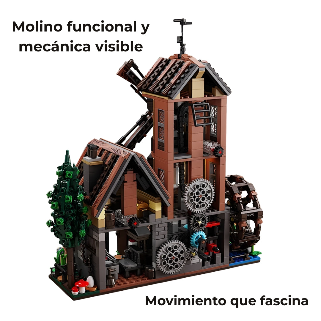 Molino de agua de bloques de construcción tipo Lego. 1436 piezas