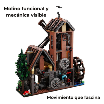 Molino de agua de bloques de construcción tipo Lego. 1436 piezas