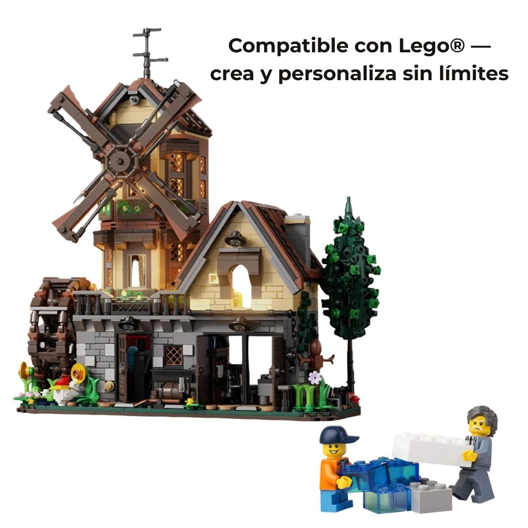 Molino de agua de bloques de construcción compatible con Lego. 1436 piezas
