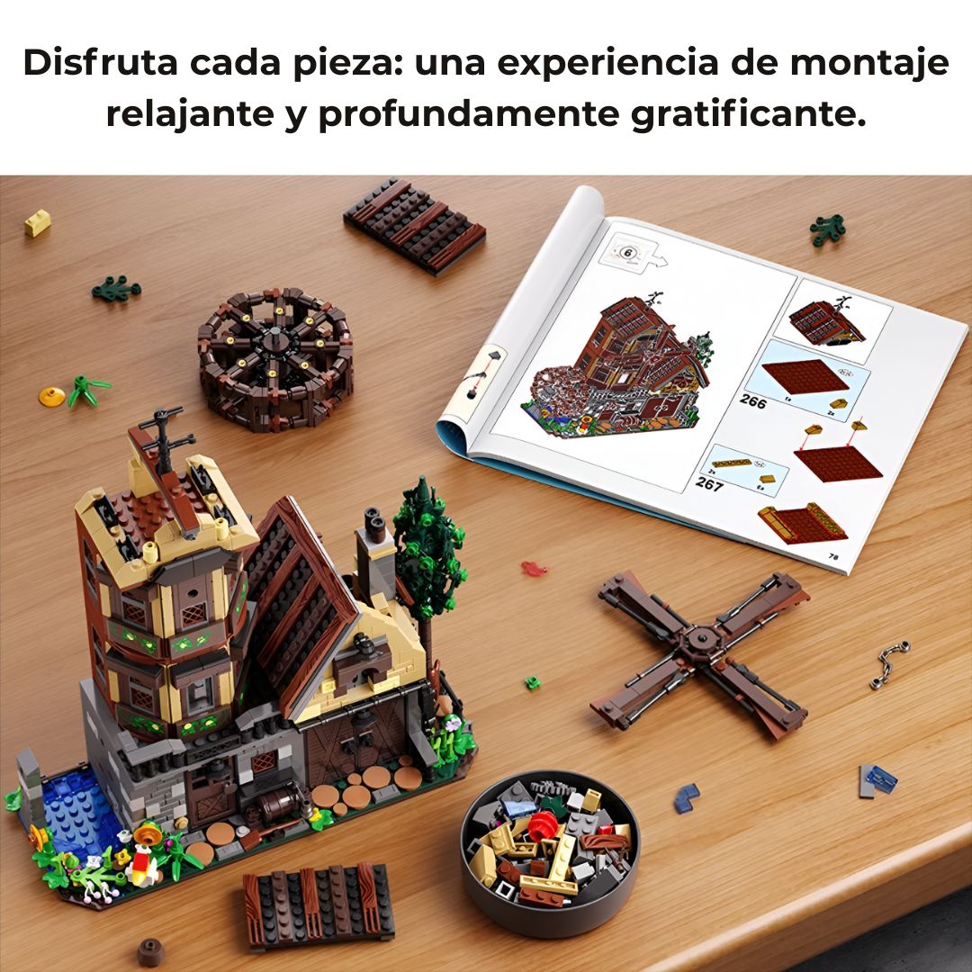 Molino de agua de bloques de encaje. 1436 piezas