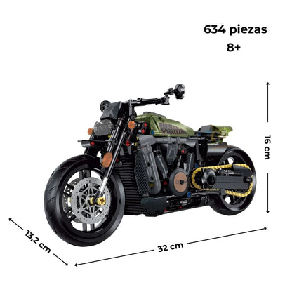 Medidas moto Technic 32.1x13.2x16 cm, 634 piezas, recomendado 8+; compatible con LEGO Technic.