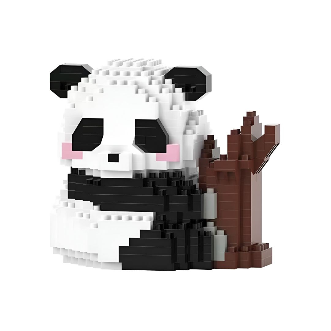 Panda en microbloques trepando a un árbol, figura decorativa y coleccionable perfecta para amantes de la construcción