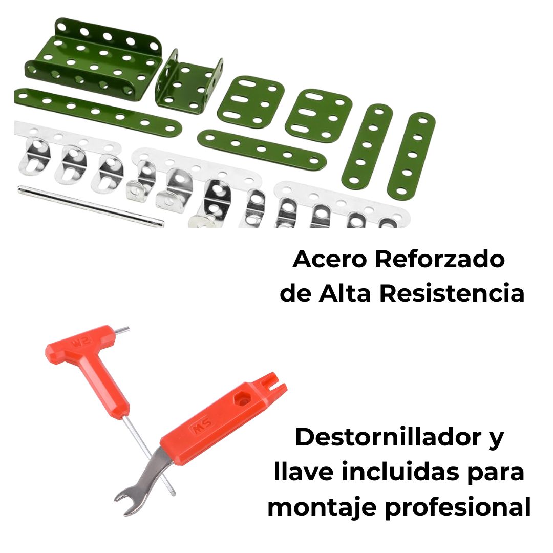 Piezas metálicas anticorrosión con destornillador y llave incluidos para montaje profesional
