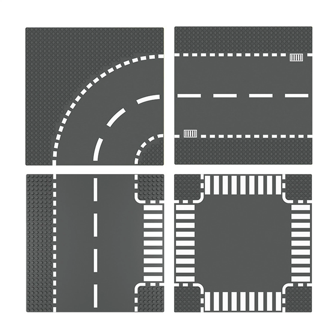 Vista de varias placas base de carretera compatibles con LEGO®, fondo blanco