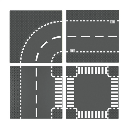 Vista de varias placas base de carretera compatibles con LEGO®, fondo blanco