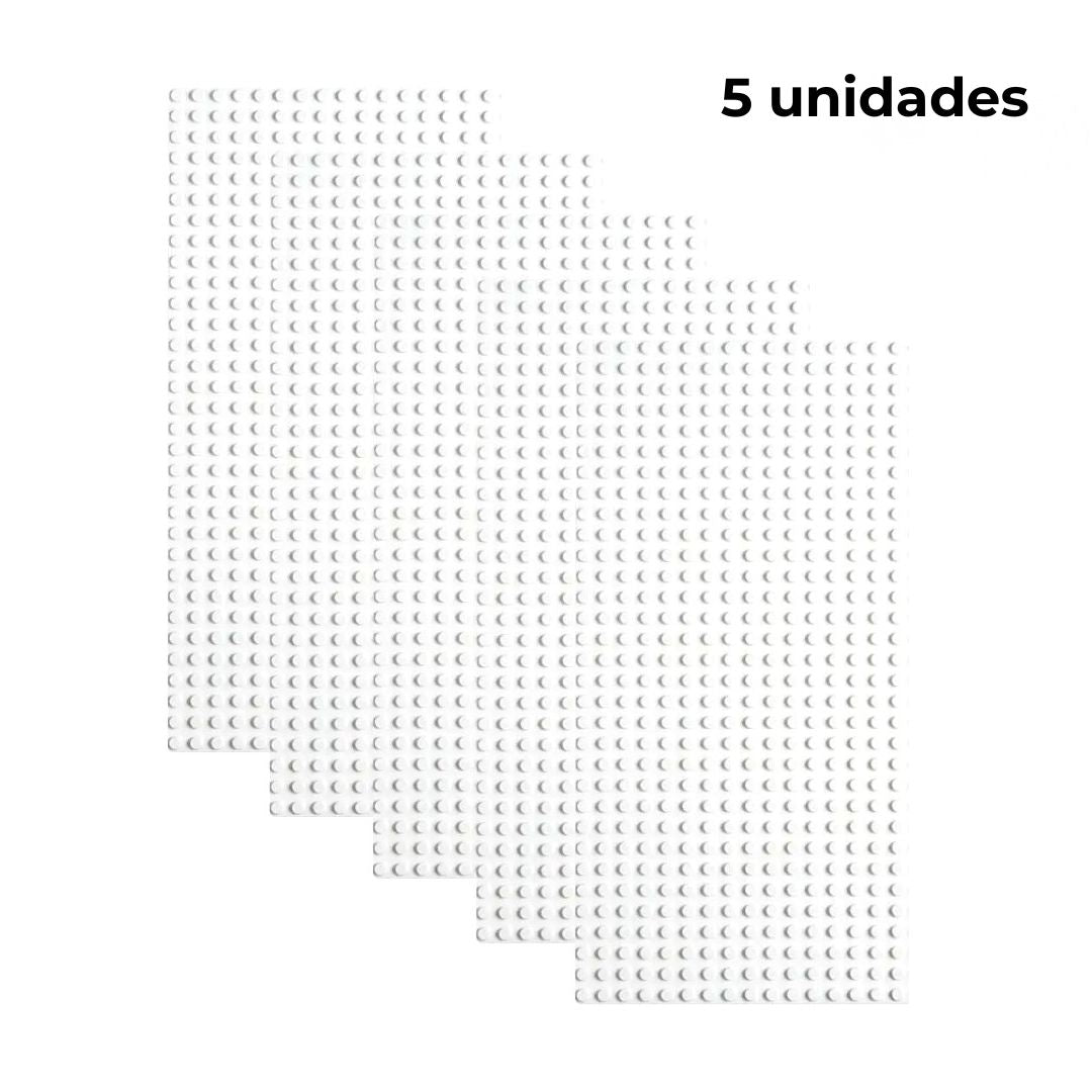 Pack de 5 placas base blancas de construcción, tamaño 16x32 puntos, compatibles con bloques tipo Lego – ideal para ampliar superficies de juego o proyectos.