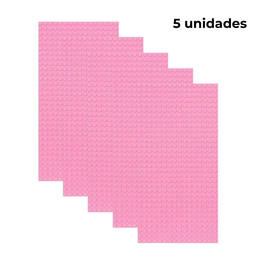 Pack de 5 placas base rosadas de construcción, tamaño 16x32 puntos, compatibles con bloques tipo Lego – ideal para ampliar superficies de juego o proyectos.
