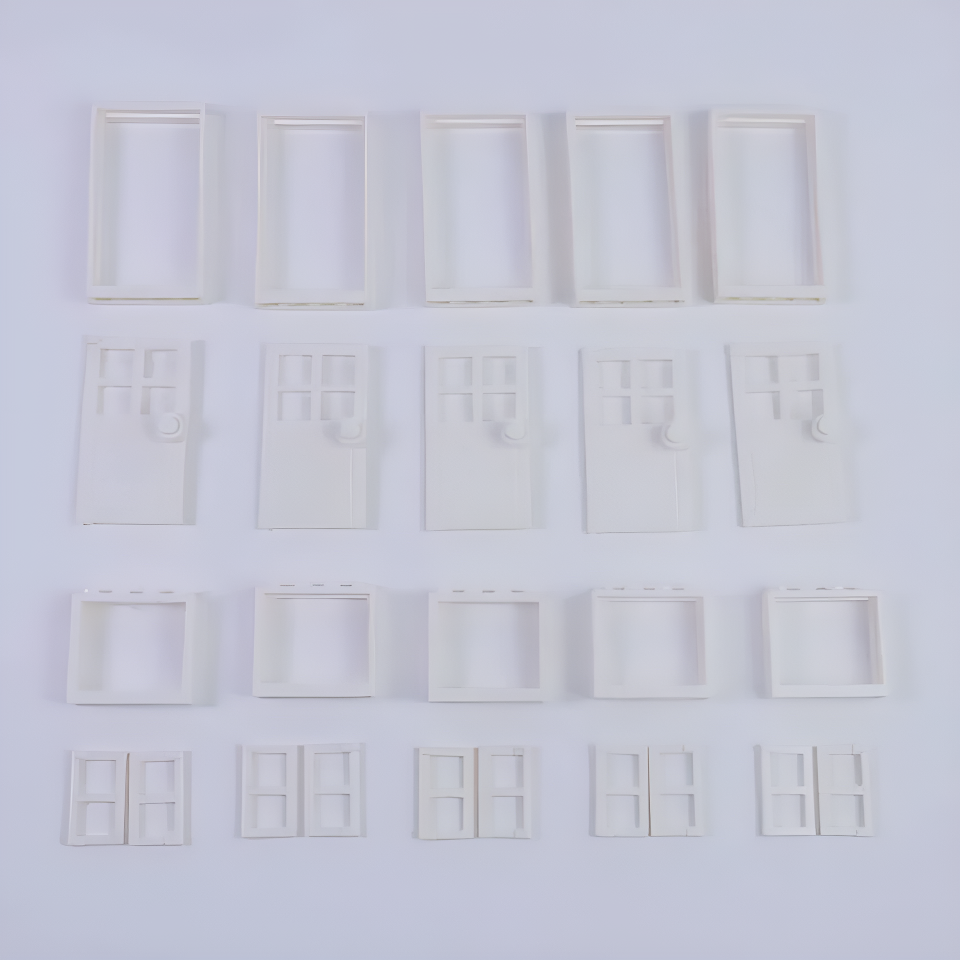 Puertas y ventanas para bloques de construcción en color blanco, ideales para maquetas y diseños neutros