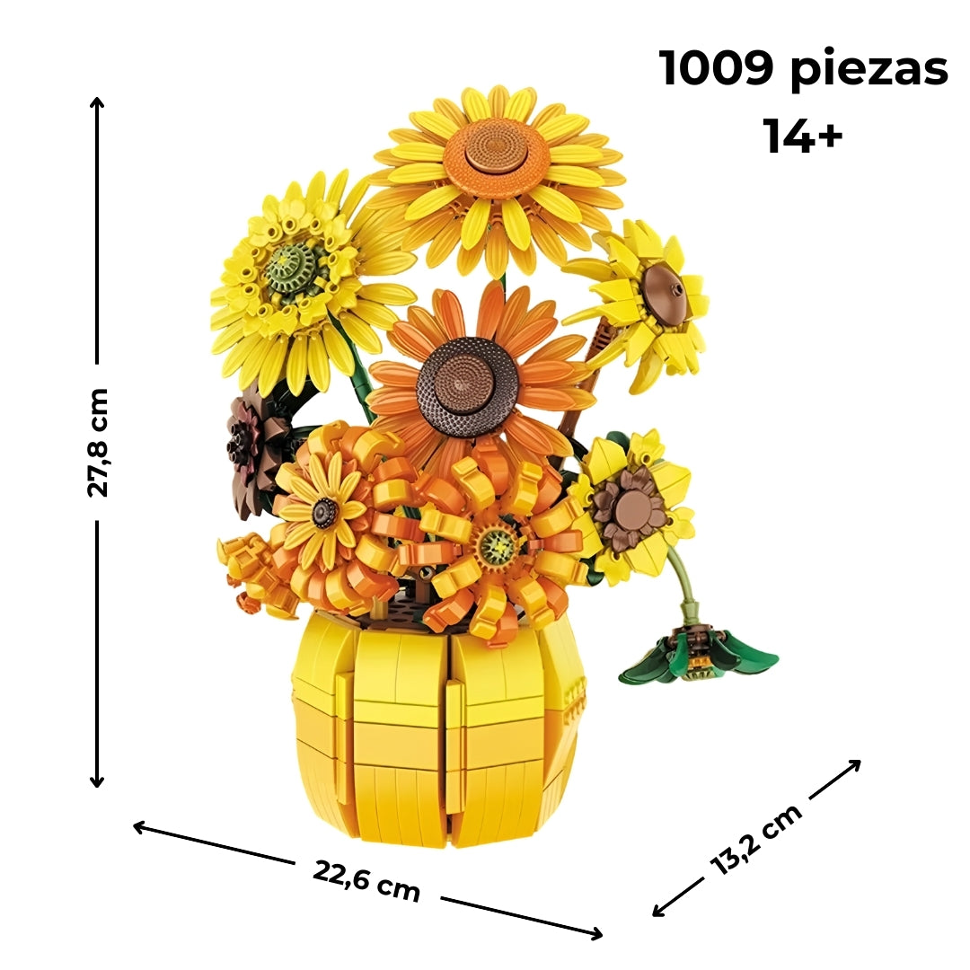 Ramo de girasoles en bloques — 1009 piezas | Set avanzado compatible con LEGO