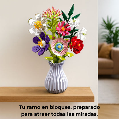 Ramo de flores de bloques construcción (9 tallos) con jarrón — compatible con LEGO®