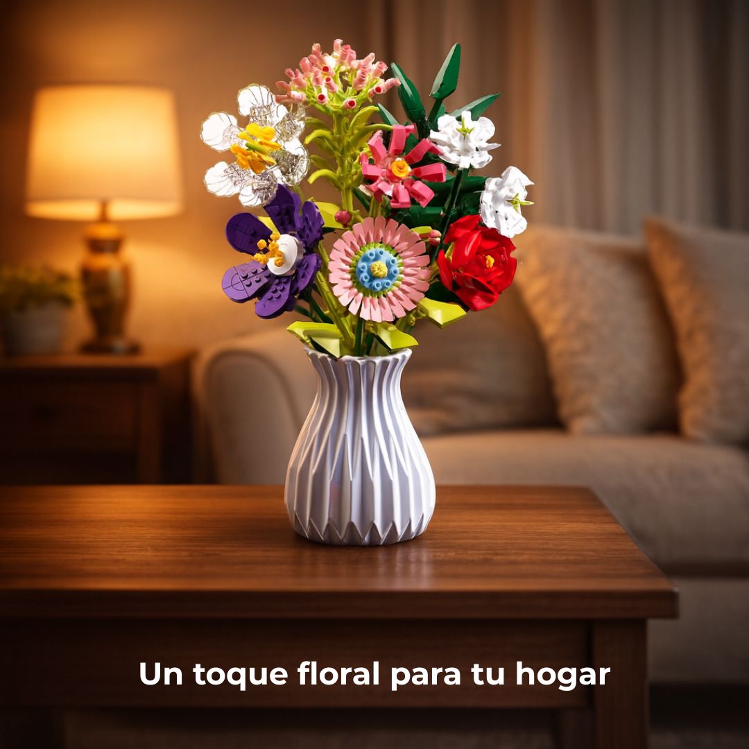 Ramo de flores de bloques construcción (9 tallos) con jarrón — compatible con LEGO®