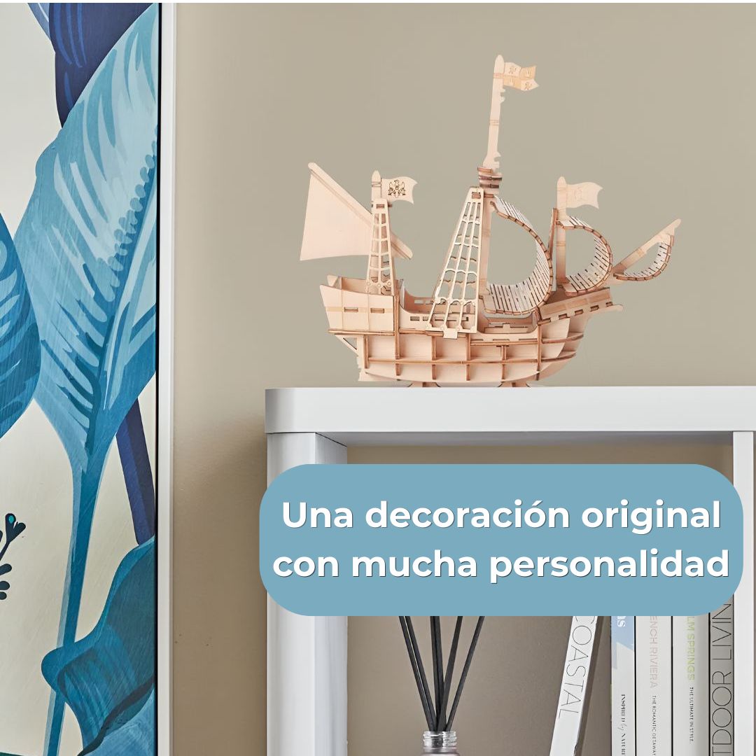Puzzle 3D de madera | Velero clásico DIY — maqueta náutica, 56 piezas