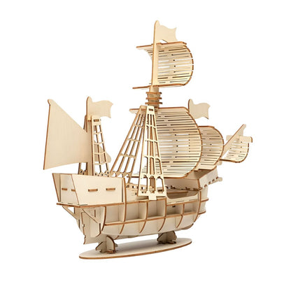 Puzzle 3D de madera | Velero clásico DIY — maqueta náutica, 56 piezas