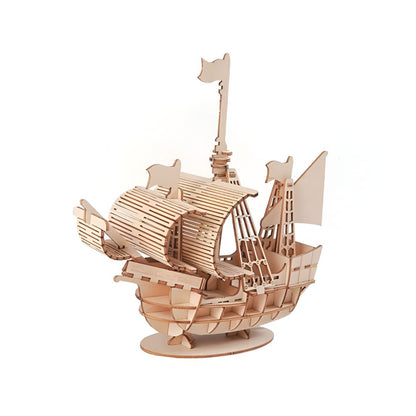 Puzzle 3D de madera | Velero clásico DIY — maqueta náutica, 56 piezas