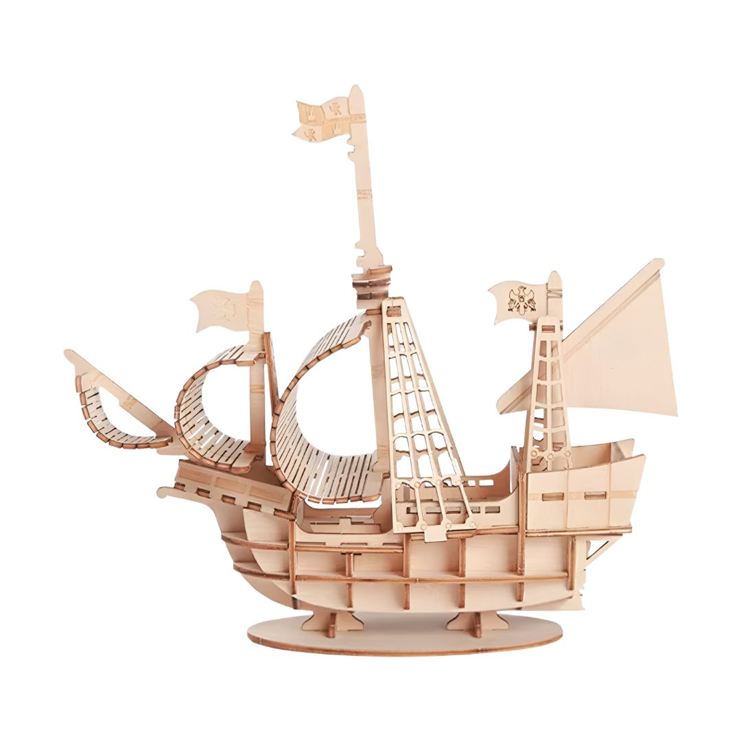 Puzzle 3D de madera | Velero clásico DIY — maqueta náutica, 56 piezas